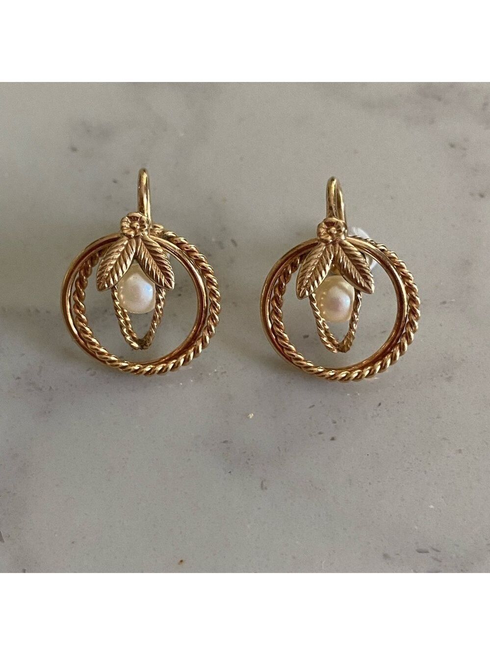 Amco 14k Gold Filled Double Circle Caged Pearl Screwback Earrings